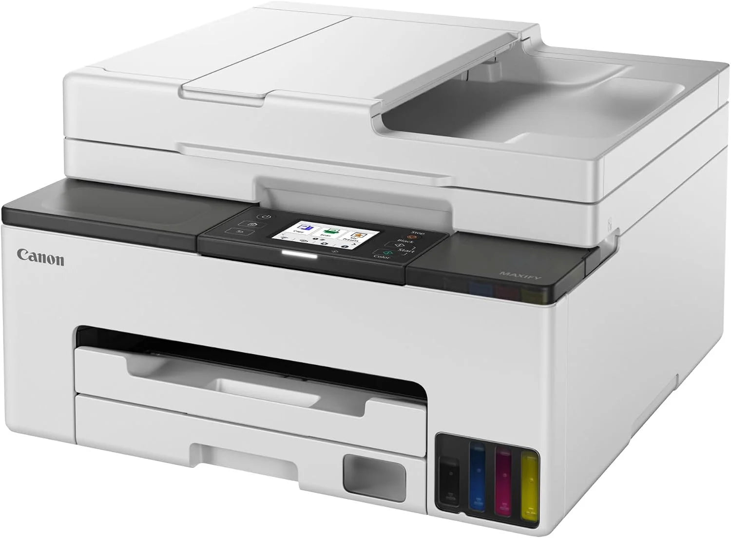 Canon Maxify GX2050 inkjetprinter 4-in-1 multifunctioneel apparaat DIN A4 (printer, scanner, kopieerapparaat, fax, ADF, 600x1200 DPI, WLAN, USB, duplexafdrukken, 250 vellen | Inclusief 6 x inktflessen