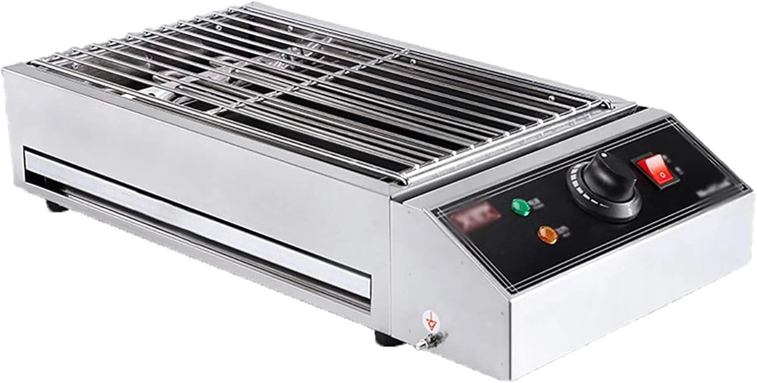 Elektrische tafelgrill, draagbare BBQ-barbecuegrill, kampeergereedschapsgrill, met met water gevulde lekbak en temperatuurregeling, commerciële binnenkookgrill for huishoudelijke keuken BBQ-benodigdhe