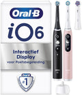 Oral-B iO 6 elektrische tandenborstels, 2 stuks, zwart en roze, handgrepen met zwart-wit display, Bluetooth, 3 borstels(Zwart/Roze)
