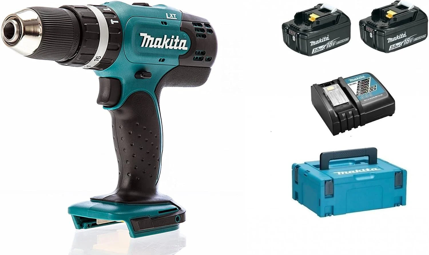 Makita DHP453RFJ Krachtige klopboormachine, met 2 accu's, 18 V, 3,0 Ah