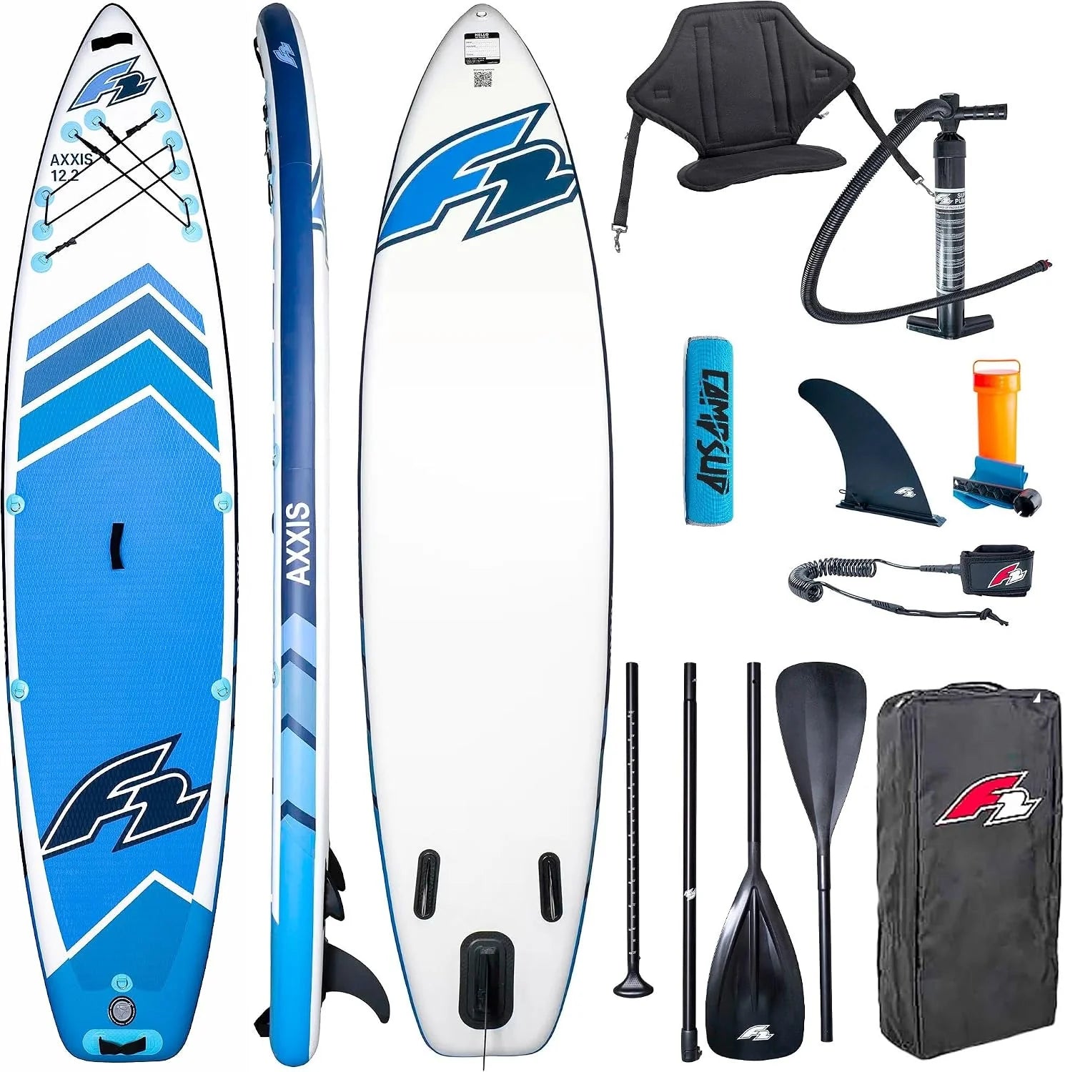 SUP F2 AXXIS Combo opblaasbaar stand-up paddleboard, surfboard voor beginners en gevorderden, met accessoires(AXXIS 12'2" COMBO LICHTBLAUW + FLOATER)