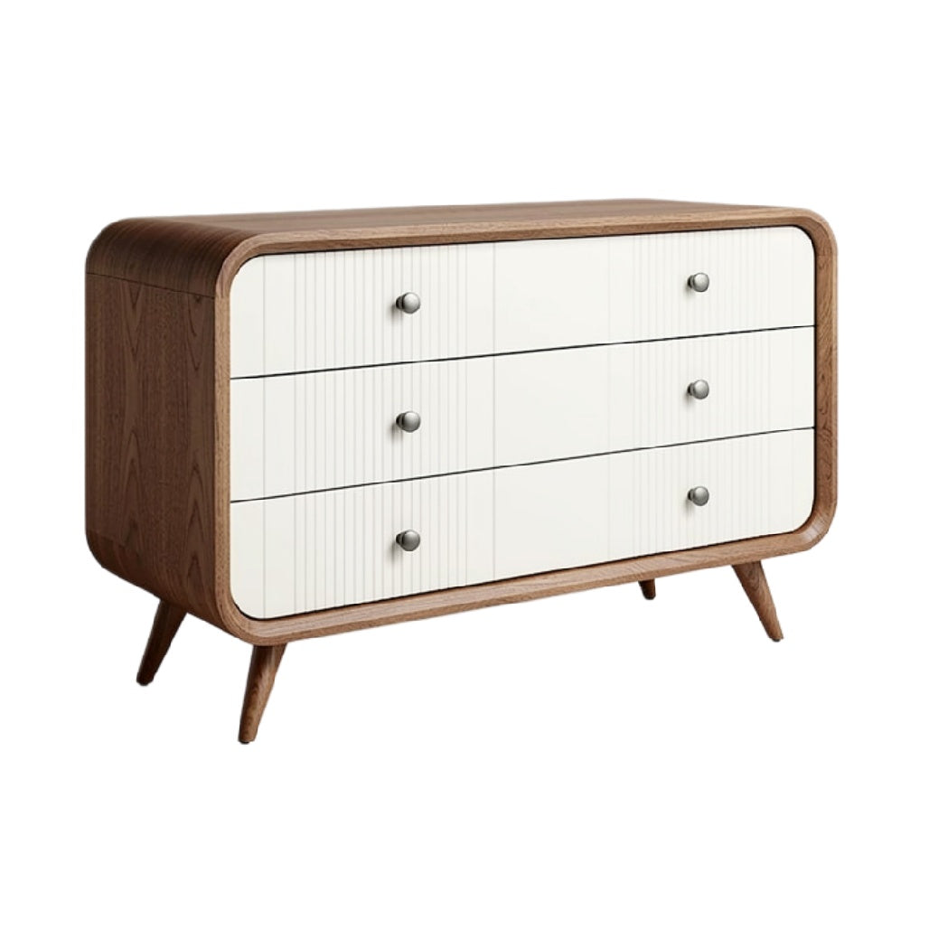 Technische titel: "Moderne Houten Ladekast met Witte Fronten en Retro Poten"