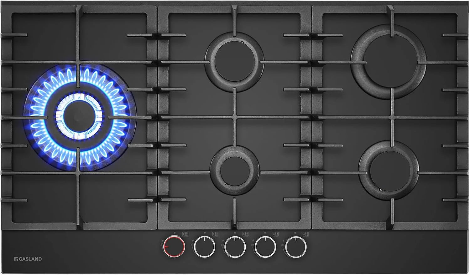 GASLAND PRO GH2604BG1FC kookplaat met 4 kookplaten van glas, kooktafel met verlichte knoppen, 60 cm met messing branders, compatibel met butaan, 8000 W(90 cm)