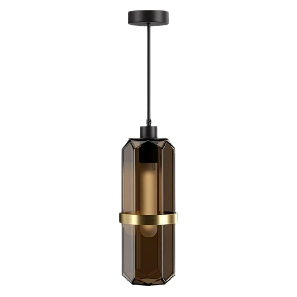 "Moderne Hanglamp met Gouden Accent en Octagonale Glasconstructie"