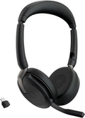 Jabra Evolve2 65 Flex - stereo headset met Bluetooth, draadloos oplaadstation, noise cancelling Jabra ClearVoice-technologie en hybride ANC - Gecertificeerd voor MS Teams - zwart(zwart/USB-C dongle/Alle platforms)
