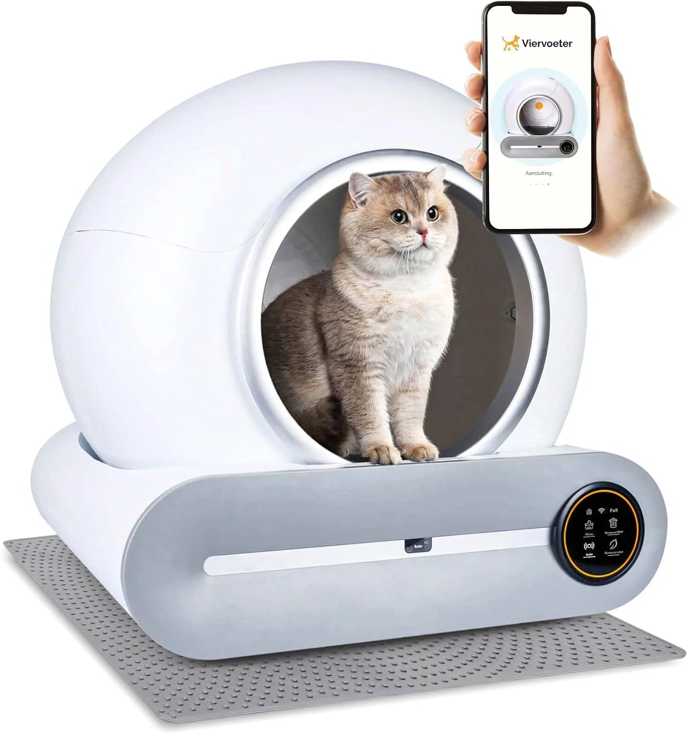 Viervoeter Kattenbak zelfreinigend – Automatische Kattenbak – Bedienen via App – 65L