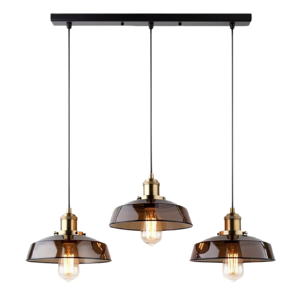 Moderne Hanglamp met 3 Vintage Glazen Kappen en E27 Fittingen