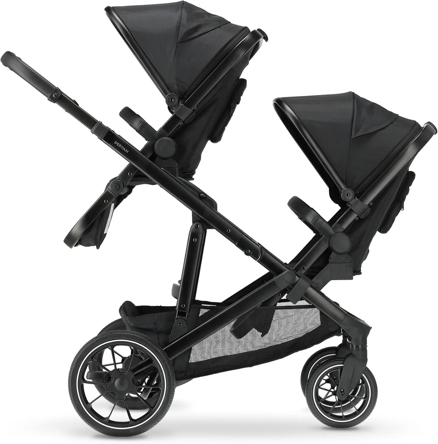 Deryan EVY V2 kinderwagen voor 2 kinderen - voor pasgeborenen, kleuters  kinderen in de voorschoolse leeftijd - baby buggy tot 50kg - babywagen - reiskinderwagen 2-in-1 complete set - Zwart