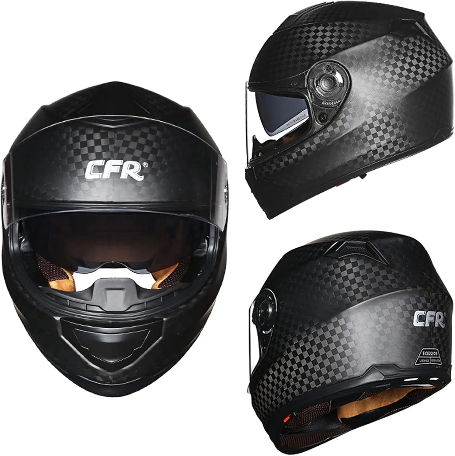 Full Face Flip-up Modulaire Motorhelm 12k Carbon Fiber Shell Dual Visor Motocross Helm Volwassen voor Mannen en Vrouwen ECE Goedgekeurde Bike Racing Crash Helmet,Bright black,L 58~60cm(L 58~60cm/Matt black)