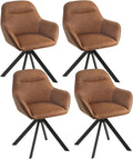 Draaibare eetkamerstoelen, set van 6 met armleuningen, 360° draaibaar, gestoffeerde stoel van fluweel, draaistoel, keukenstoel met metalen poten en rugleuning voor woonkamer, eetkamer(4er/Bruin)