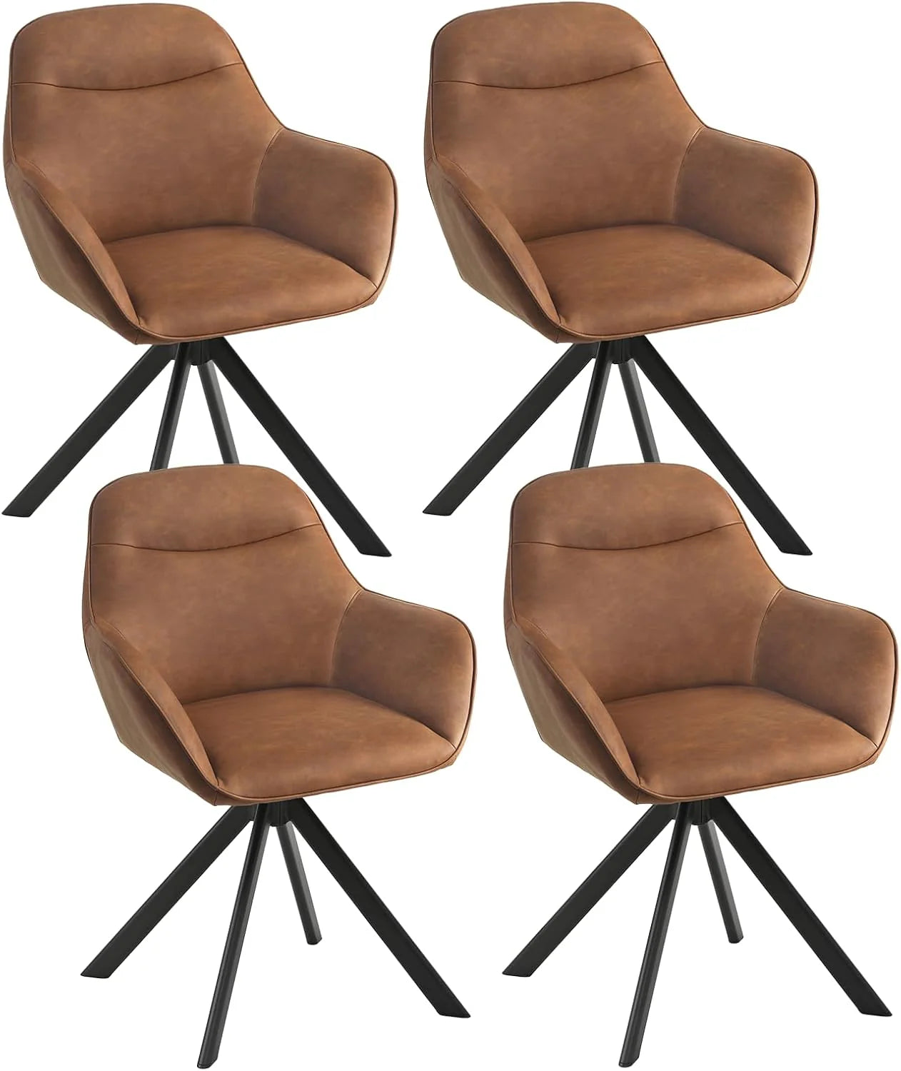 Draaibare eetkamerstoelen, set van 6 met armleuningen, 360° draaibaar, gestoffeerde stoel van fluweel, draaistoel, keukenstoel met metalen poten en rugleuning voor woonkamer, eetkamer(4er/Bruin)