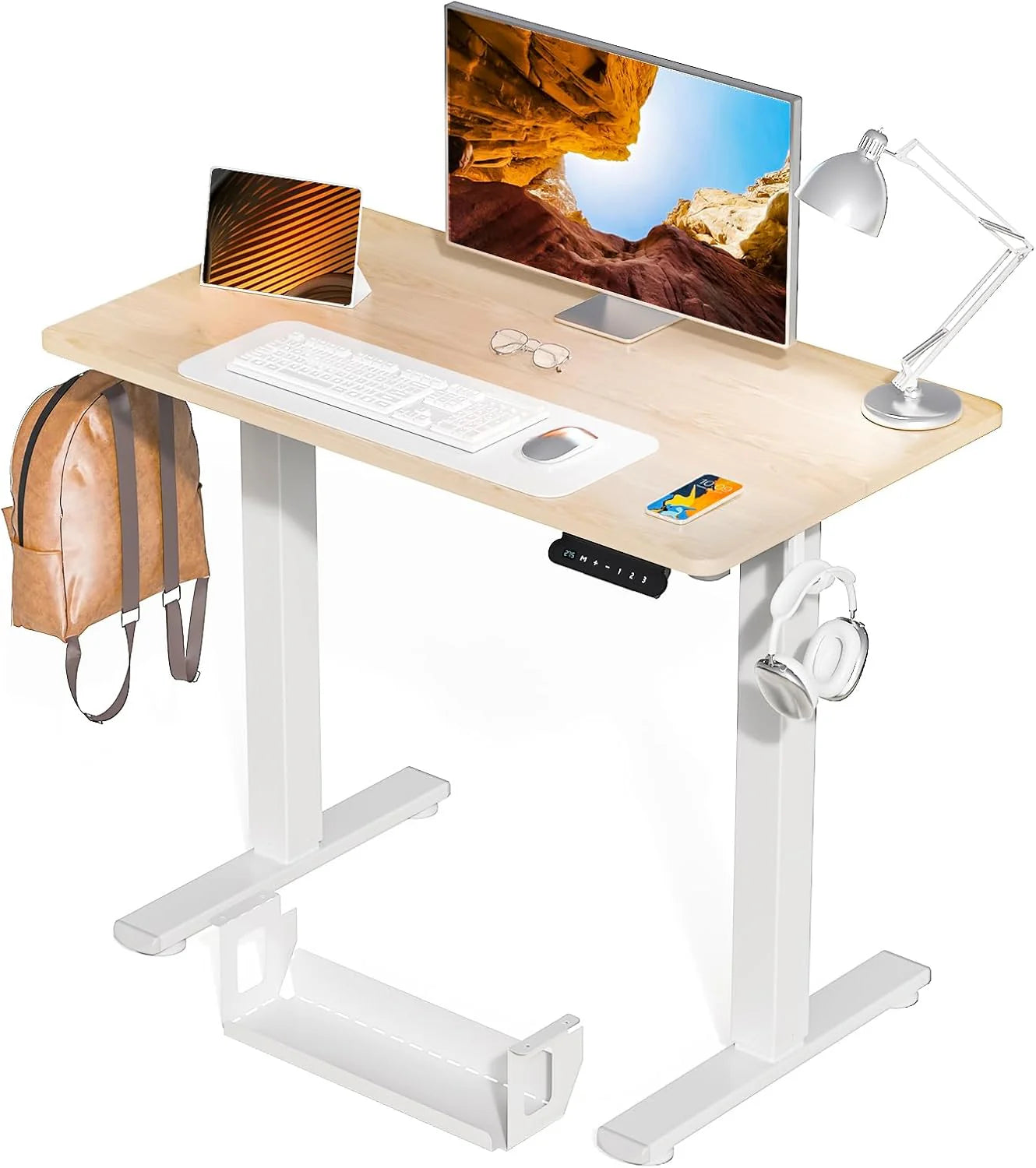 Kingant Stabureau in hoogte verstelbaar, kleine elektrische sta-bureaus [90 x 51 cm] - ergonomisch zit-sta bureau sta-bureaus voor thuiskantoor, computer, bureau, werkstation met kabelbeheer(35" x 20"/NATUURLIJK)