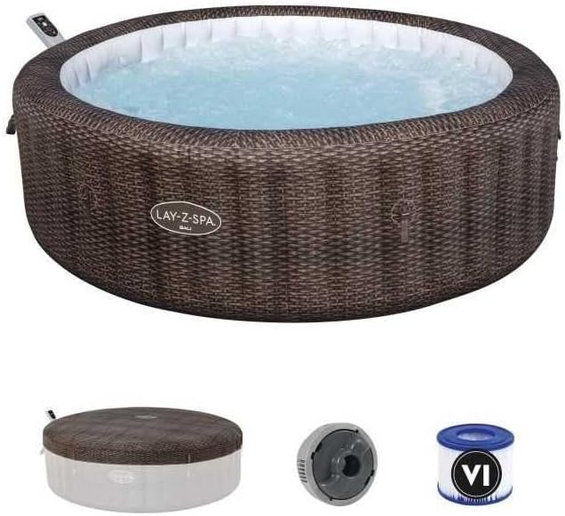 Bestway Lay-Z-SPA Energiebesparende whirlpool Bali AirJet, diameter 216 x 71 cm, 7 personen, rotan-look, verwarming, vorstbewaking, 180 AirJet-sproeiers, app-bediening, UltraFit-pompeenheid,