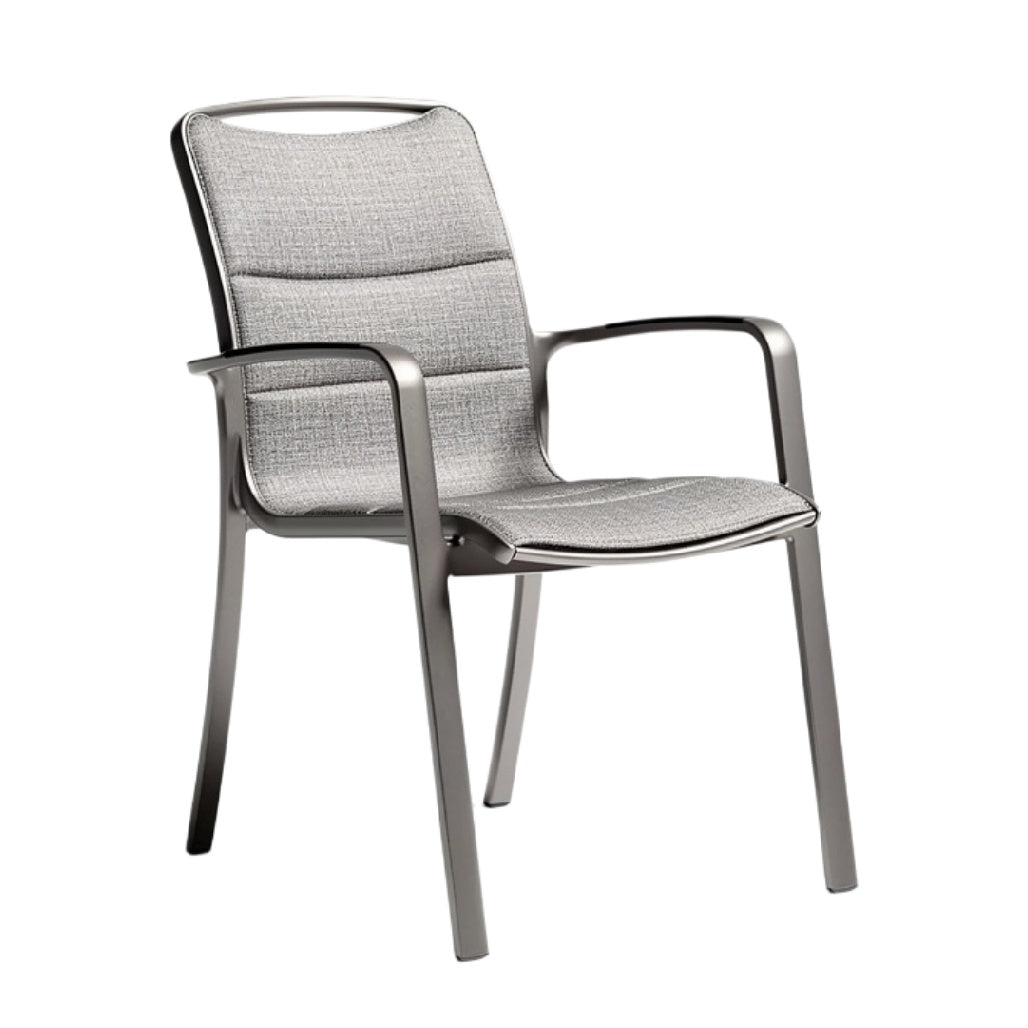 Moderne Aluminium Tuinstoel met Grijze Stof en Armleuningen