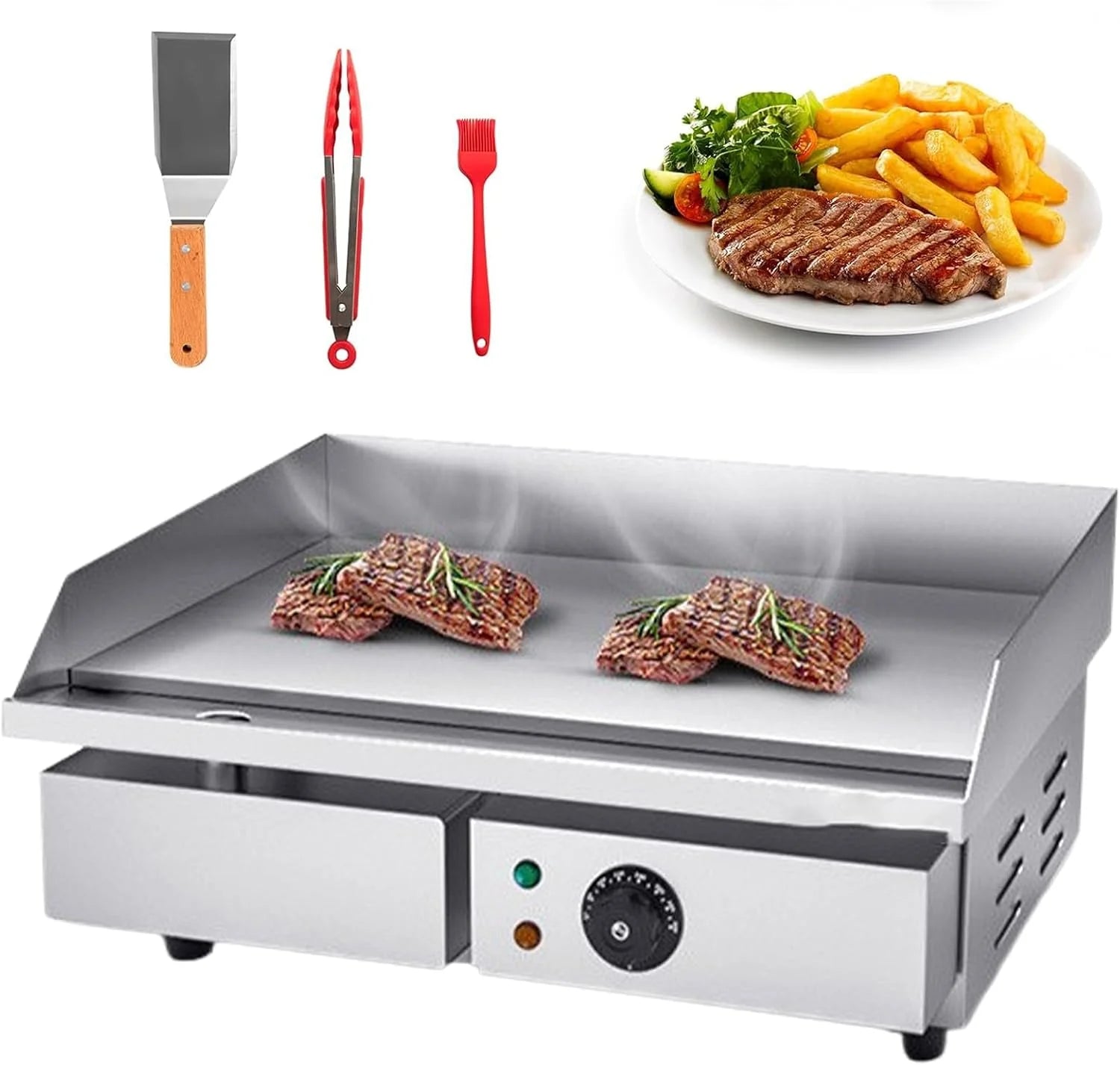 Elektrische Keukenbakplaat, 55 X 43 Cm, Teppanyaki Grill, Vetopvangsysteem, Eenvoudige Schoonmaak, Verstelbare Temperatuur, Binnen Bbq, Tafelgrill