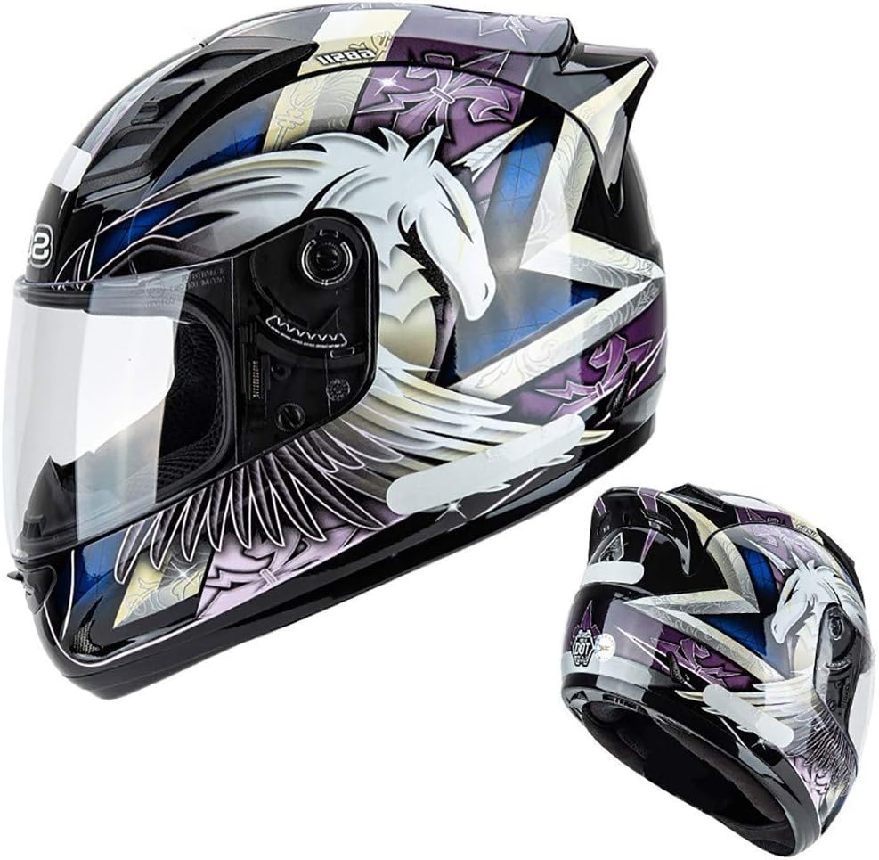 Full Face Motorhelm,DOT Goedgekeurd Lichtgewicht Anti-Fog Vizier Motorhelmen met Reflecterende Sticker voor Mofa Crash Bromfiets Chopper Cruiser Racing Cap