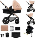 Kinderkraft MOOV 2 AIR 4-in-1 kinderwagen Mink PRO I-Size, reissysteem, kinderwagen, buggy, inklapbaar, voor pasgeborenen, vanaf de geboorte tot 3 jaar, beige