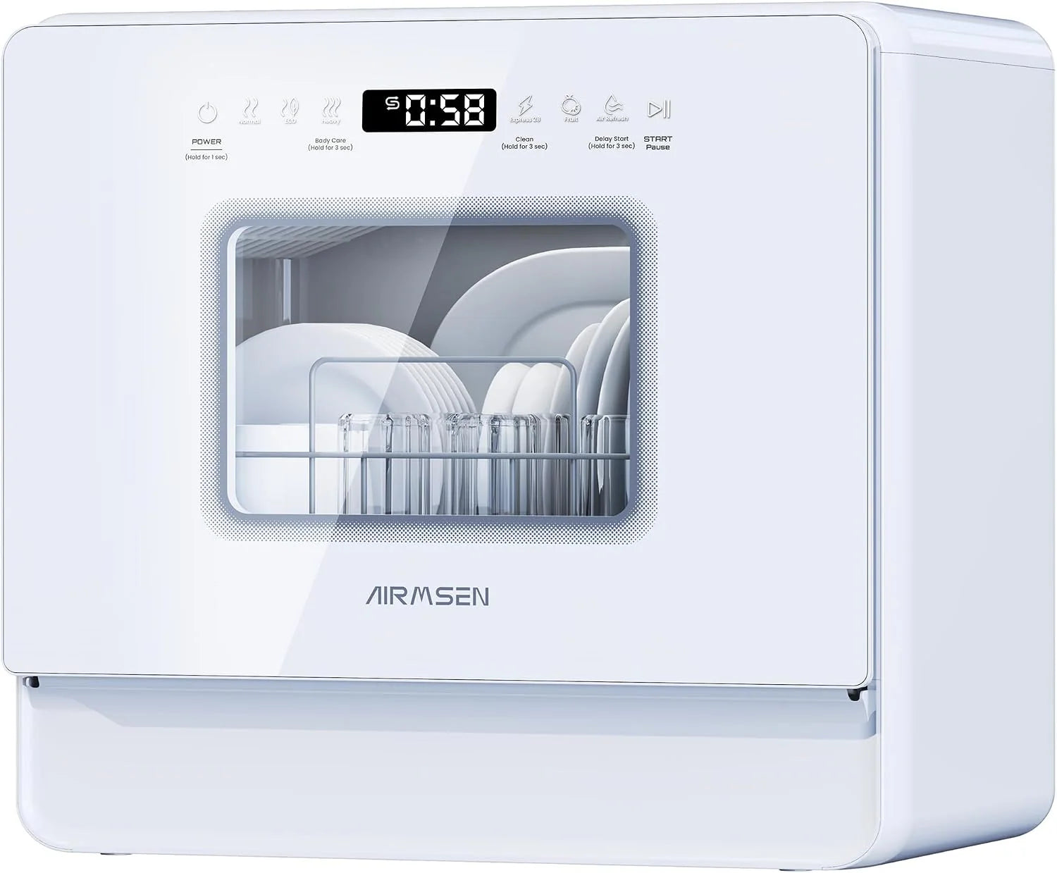 AIRMSEN Tafelvaatwasser, mini-vaatwasser met wateronthardingssysteem, 7+2 programma's en 5 liter watertank, compacte vaatwasser met/zonder wateraansluiting, ideaal voor appartementen, camper, wit