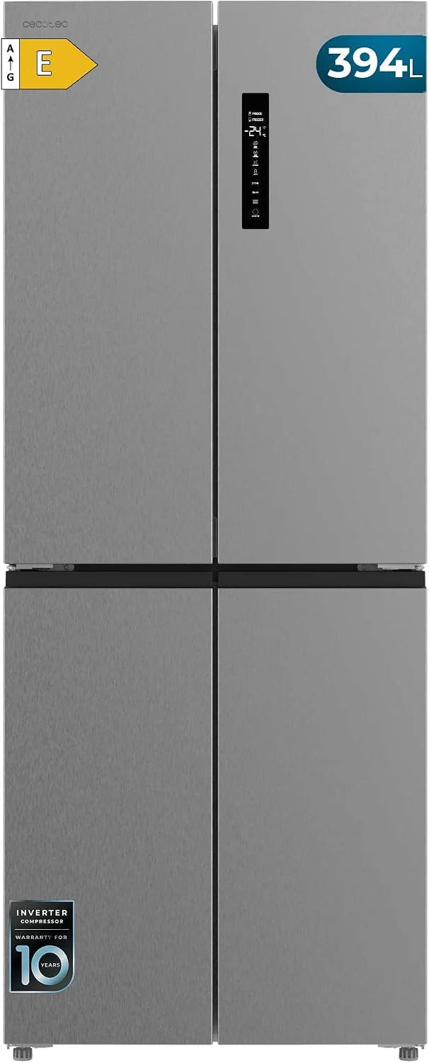 Cecotec CoolMarket 4D 394 roestvrij staal E. 394 koelkast, 4 deuren, hoogte 170 cm en 70 cm, breedte variabele lade, inverter-compressor, antibacterieel