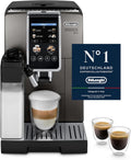 De'Longhi Dinamica Plus ECAM380.95.TB Volautomatische espressomachine met melkcrème, one-touch cappuccino, met 24 recepten, 3,5 inch TFT-kleurendisplay, 1450 W, titanium/zwart