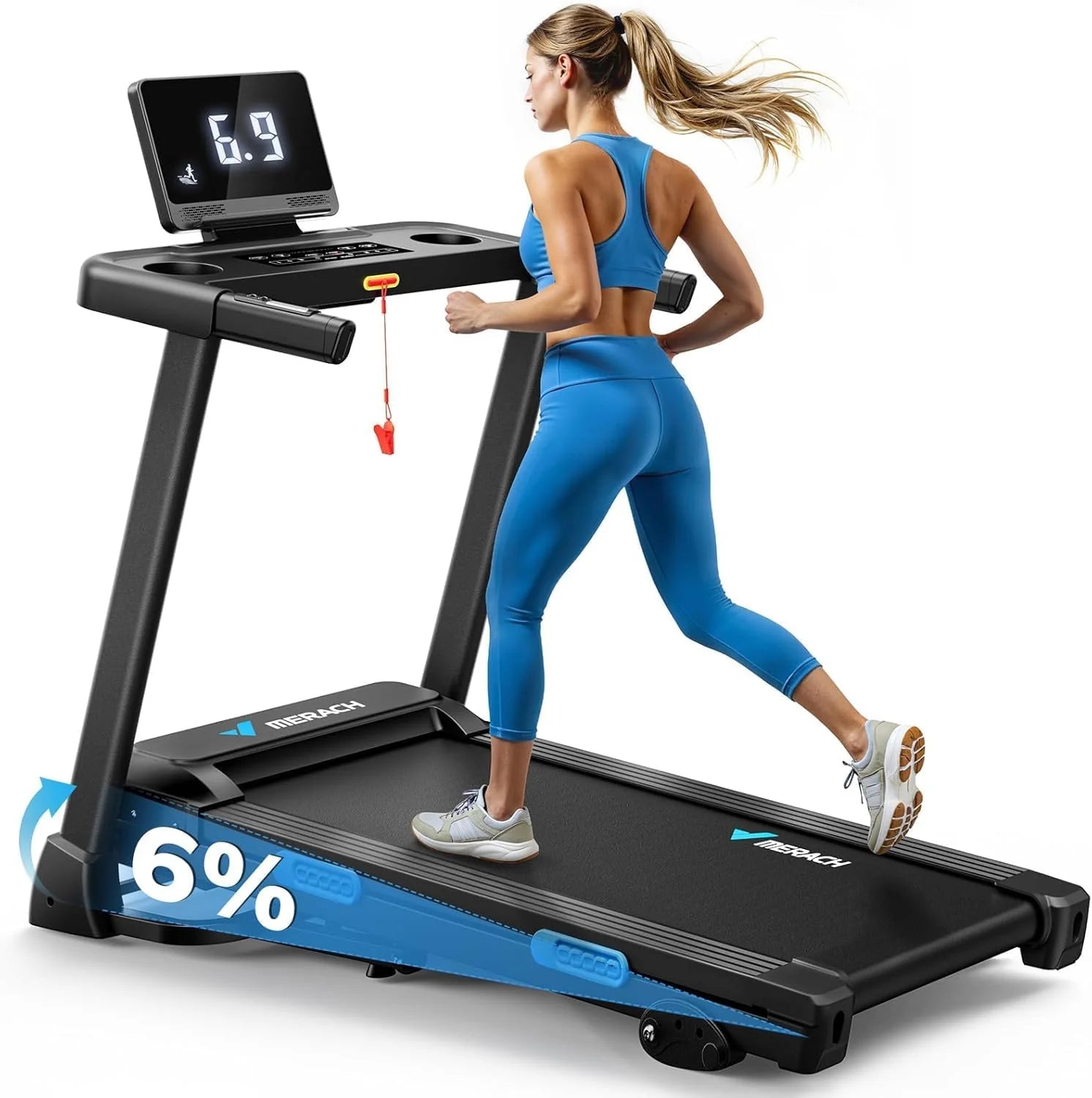MERACH Loopband Voor Thuisgebruik, Inklapbare Loopband Met 6% Helling, 2,5PK, 0,8–12 km/u, Met LED-Display  Tablethouder, Stil Fitnessapparaat Voor Thuis En Kantoor, Ondersteunt APP