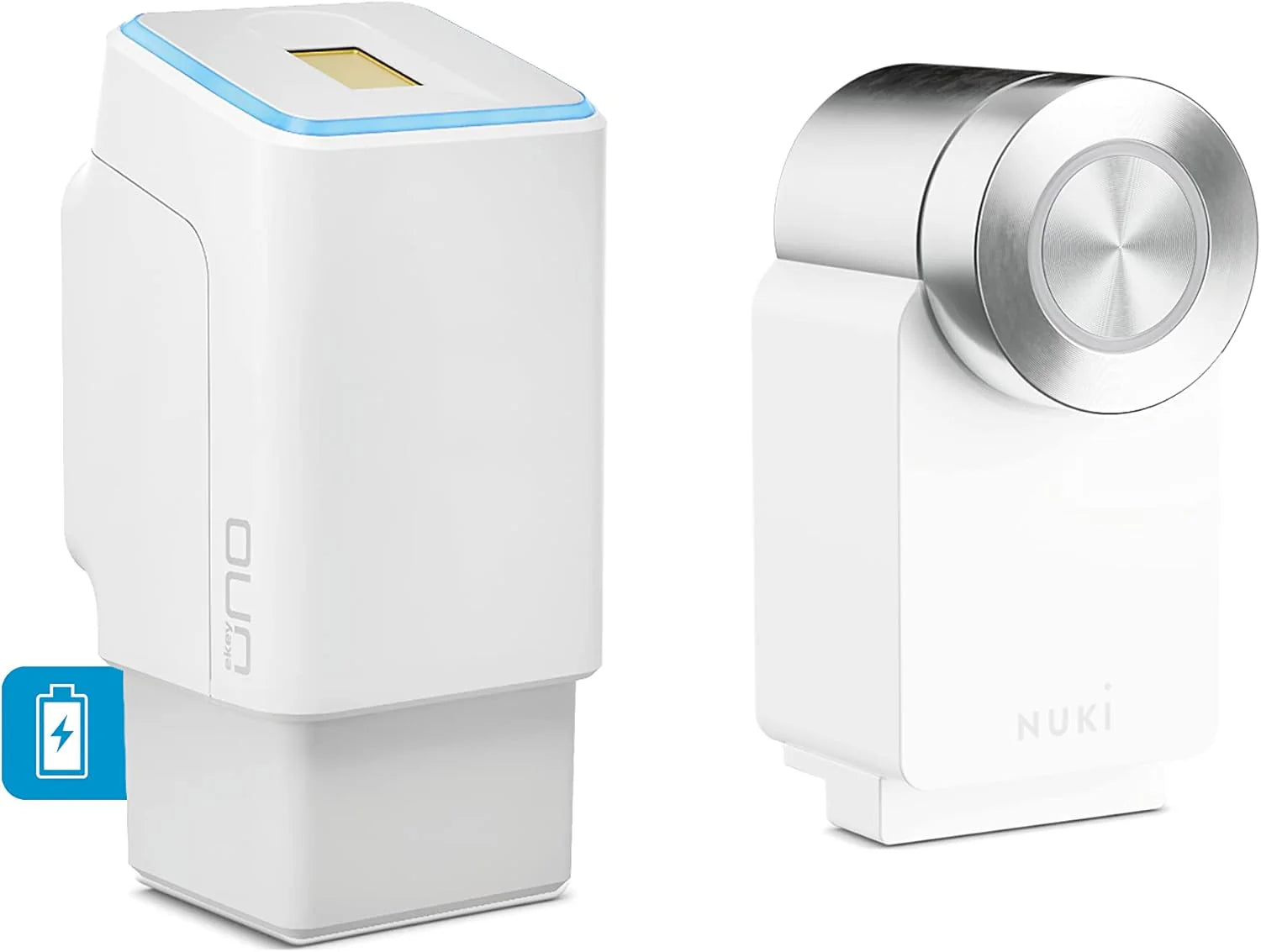 EKEY UNO 200228 Vingerafdrukscanner met accu incl. Nuki Smart Lock 3.0 Pro zwart, Op accu werkende upgradeset voor alle gangbare deuren, zwart(Witte Vingerafdrukscanner/accu-aangedreven Vingerafdrukscanner/Wit Smart Lock)