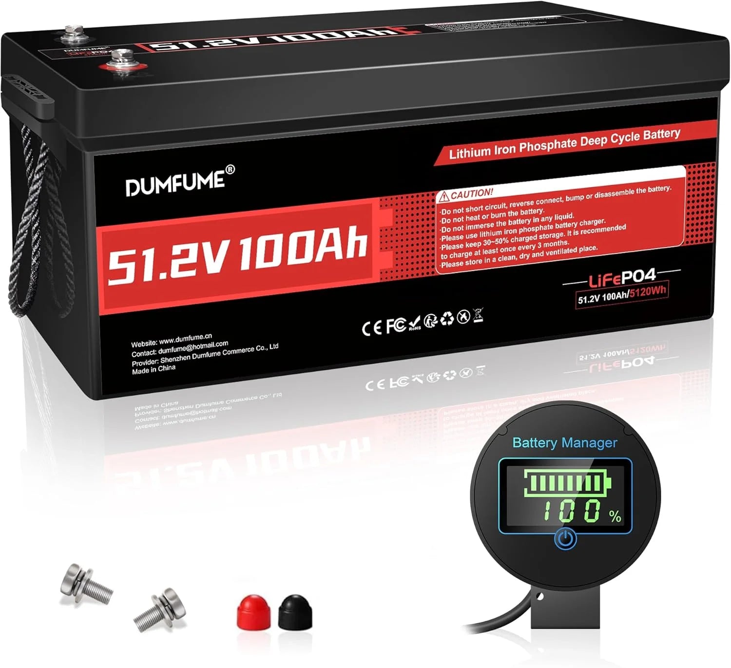 LiFePO4 Accu 48V 100Ah, BMS 200A, Capaciteit 5,12 kWh, 6000+ Cycli – 48V Lithium Batterij voor Golfkar, Camper, Zonne-energiestorage en Volledige Geïsoleerde Systemen