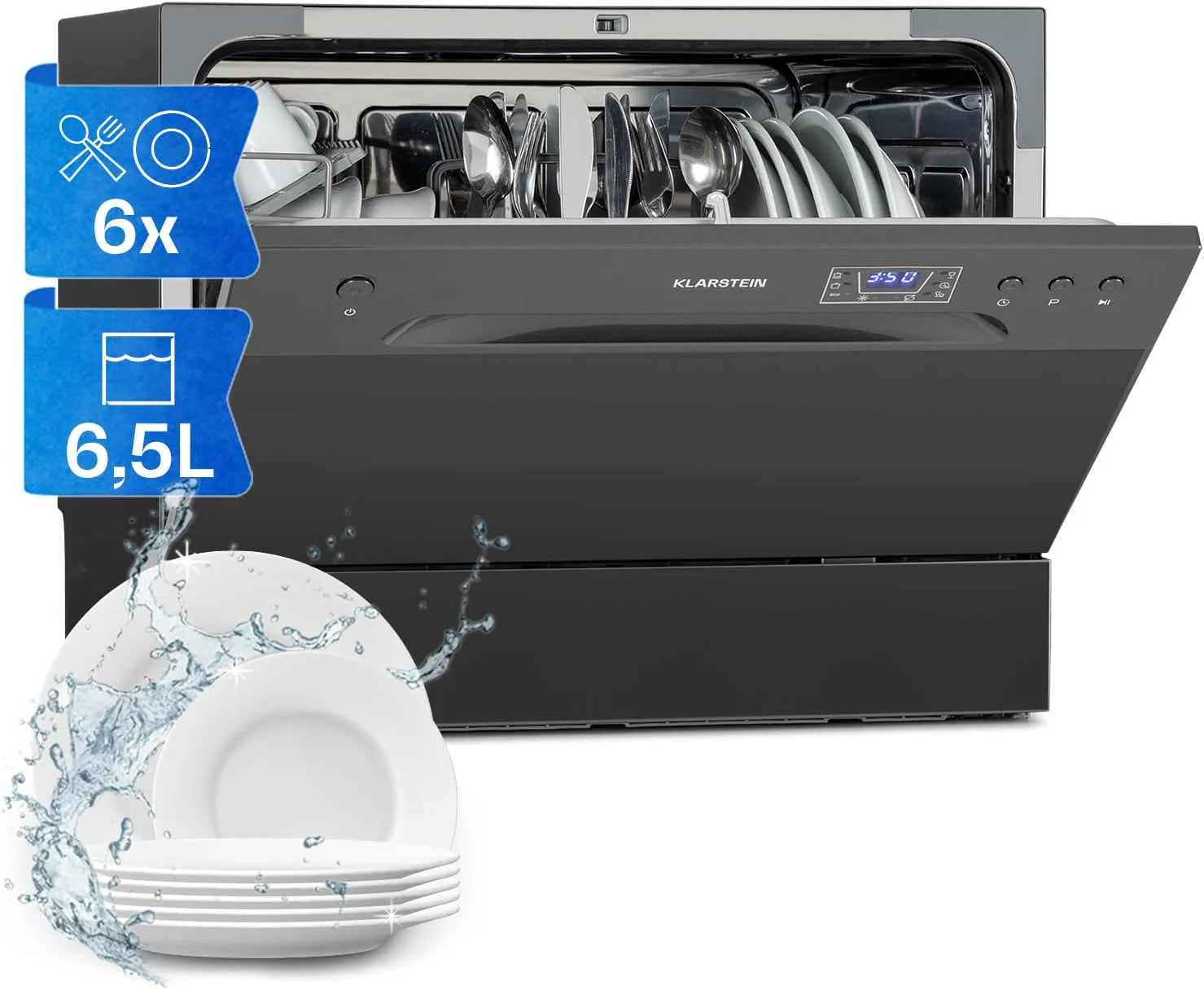 Klarstein Amazonia Neo - dishwasher, freestanding, semi-integrated, 205 kWh/year, 55 cm wide, 8 place settings, 8 programs, Aquastop, black'(Amazonia 6/Antraciet)