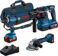 Bosch Professional 18V System accu-combiset: GSB 18V-45 + GBH 18V-22 + GWS 18V-8 (met 3 x GBA 4,0 Ah, GAL 18V-40, gereedschapstas) - Amazon Exclusive