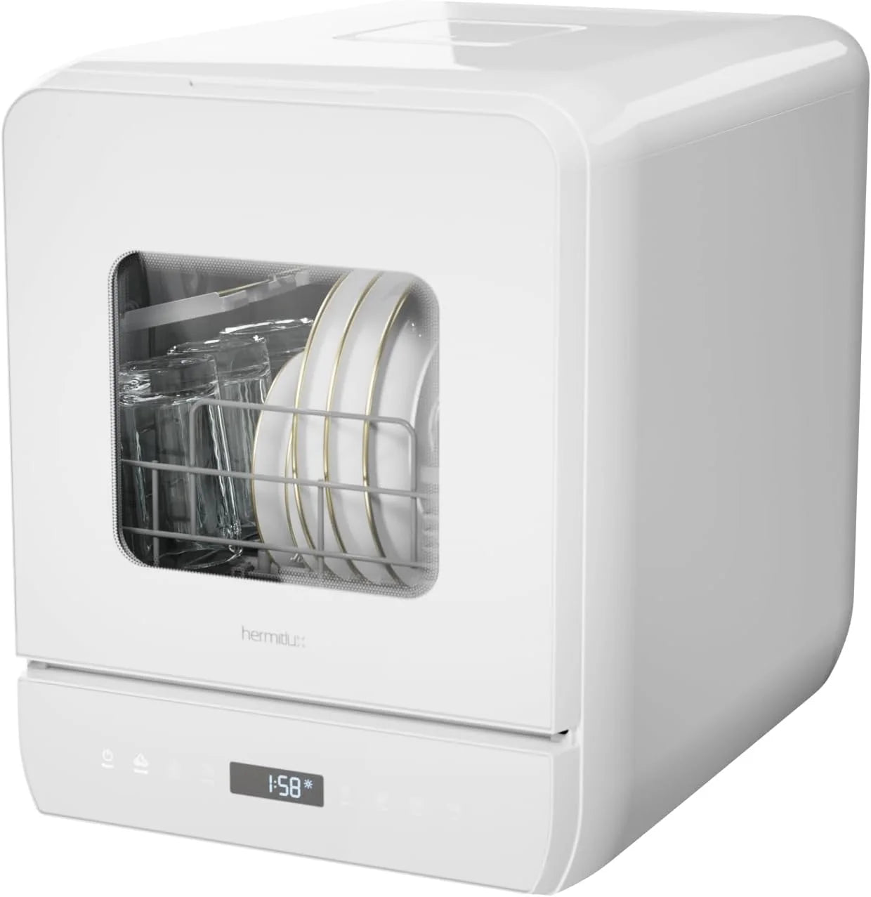 Hermitlux Tafelvaatwasser, mini-vaatwasser met 7 + 3 programma's, 5 couverts, 5 l watertank, startvertraging en kinderbeveiliging(Glazen deur - 5 gedekte (6+1 programma's))