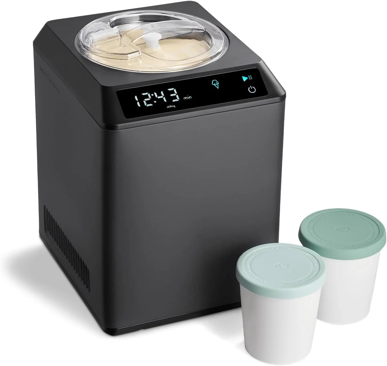 IJsmachine  Yoghurtmaker Erika 2,5 L met self-koelcompressor 250w, roestvrij staal met koeling en verwarming functie, incl. extra roestvrijstalen ijsbeker(Erika + 2 Aufbewahrungsbehälter Mint)