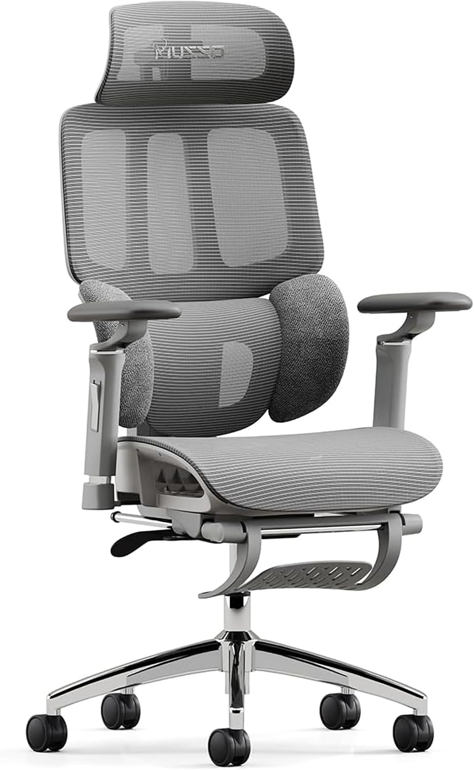 MUSSO H80 Pro Ergonomische bureaustoel van mesh, 3 zones, dynamische lendensteun, 4D verstelbare armleuningen, rugleuning verstelbaar op 5 niveaus, voetensteun