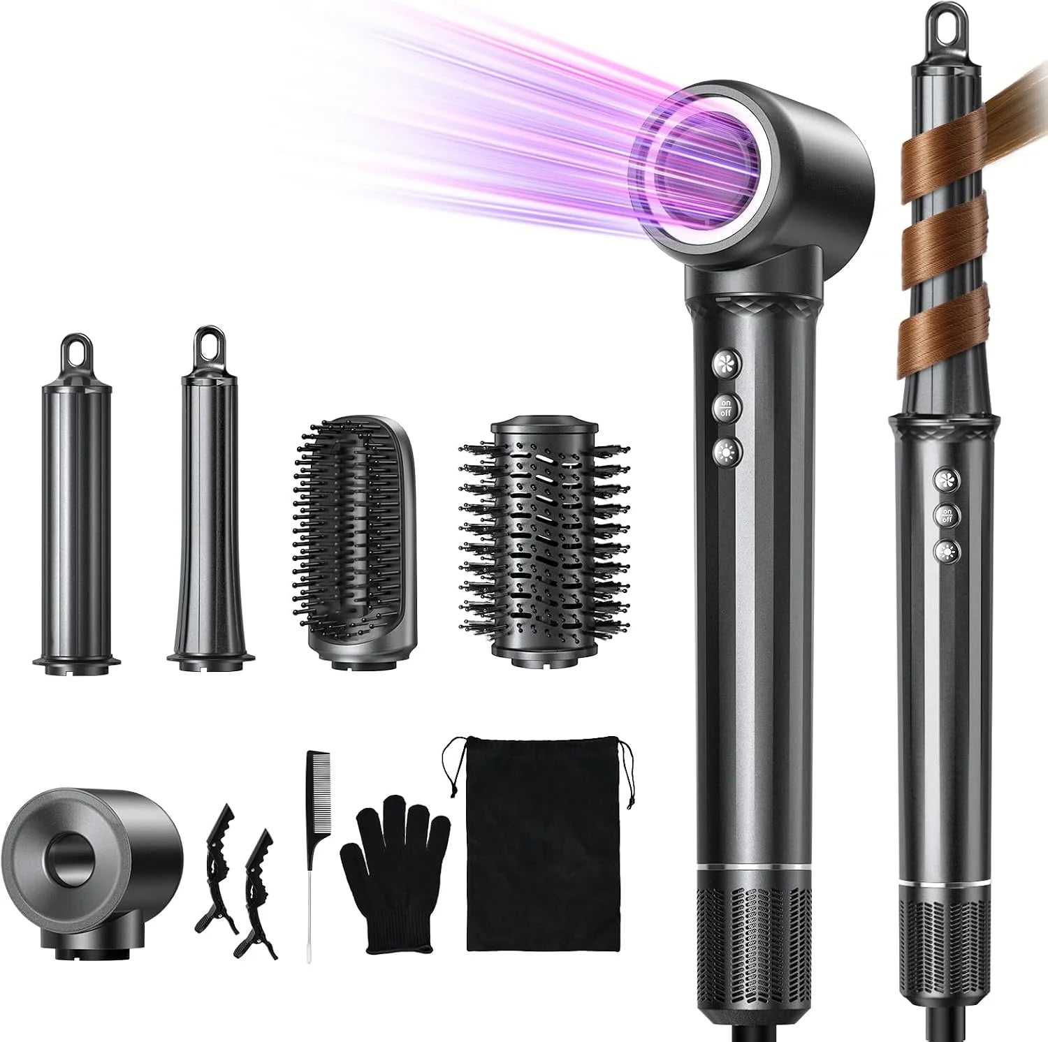 Airstyler 5-in-1, haarstyler, 110.000 omw/min, professionele ionen-föhn met 2 maten, auto-wrap, volumeborstel, stijltang, borstel, haarstyler voor sneldrogend, geen schade door hitte