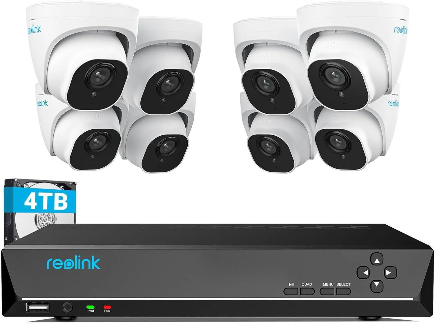 Reolink 16CH 4K PoE CCTV Camera Set, 8x 8MP Detectie van Personen/Voertuigen, Outdoor IP Beveiligingcamera’s met Snoer, H.265 NVR met 4TB HDD, Nachtzicht, Waterbestendig, 24/7 Opnames, RLK16-800D8