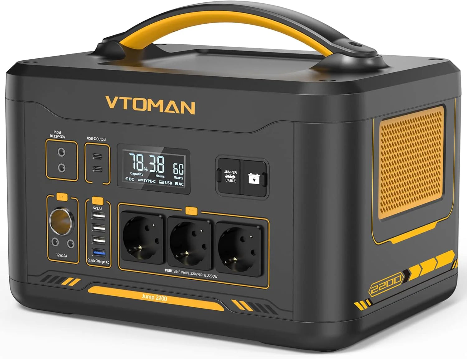 VTOMAN Jump 2200 Draagbare Power Station 2200W(Piek 4400W)- 1548Wh LiFePO4 Zonne-energiegenerator 2200W Constante-vermogen Batterijgevoede Generator, PD 100W Type-C, Capaciteit Uitbreidbaar tot 3096Wh(jump 2200)