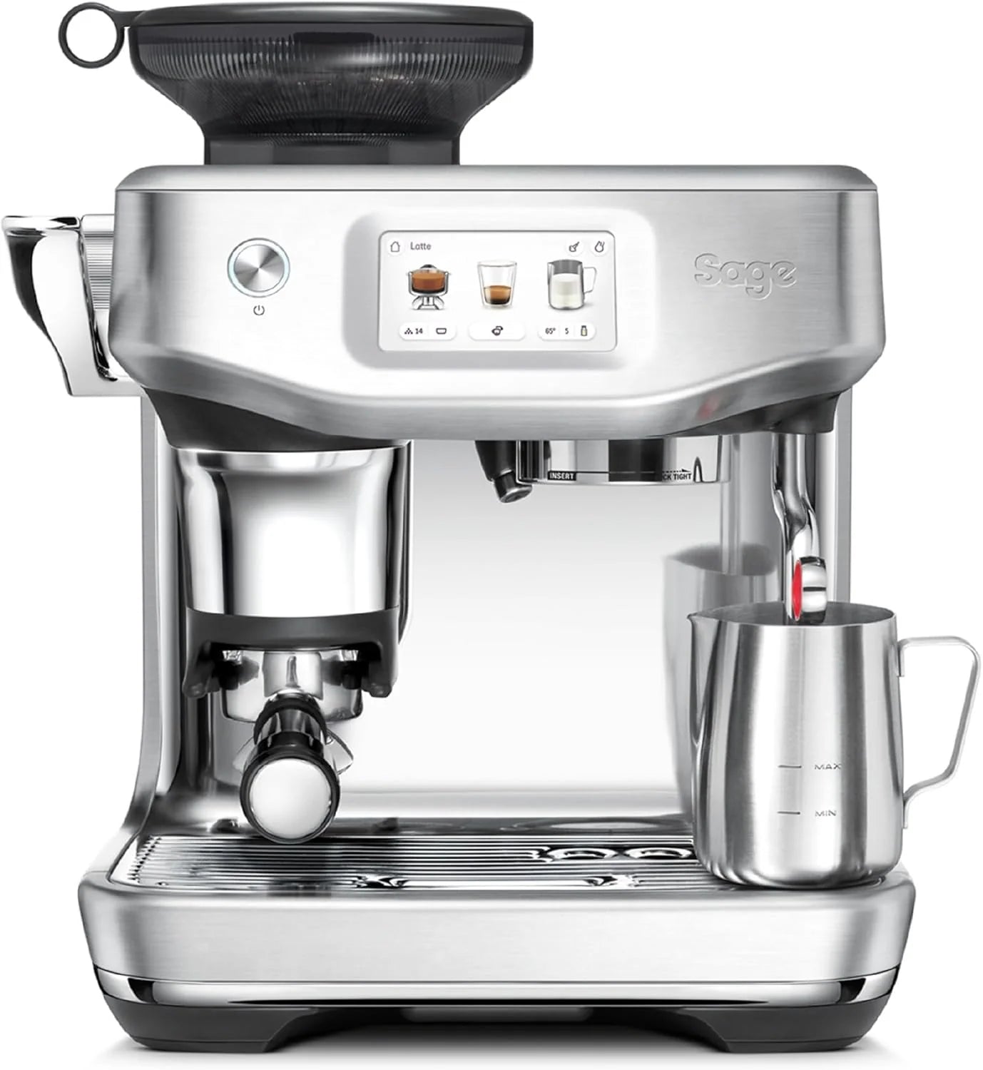 Sage - The Barista Touch Impress - Espressomachine met Automatische Melkopschuimer, Geïntegreerde Molen en Cold Brew-Functie - Instelbare Dosering, Automatische Aandrukhulp - Zwart Truffel(Geborsteld Roestvrij Staal/Met koude brouwfunctie)
