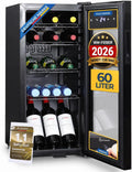 Sommertal GK100 Koelkast met glazen deur, stille drankkoelkast met led, touchscreen en slot, kleine flessenkoelkast, zwart, 100 liter(60 Liter)