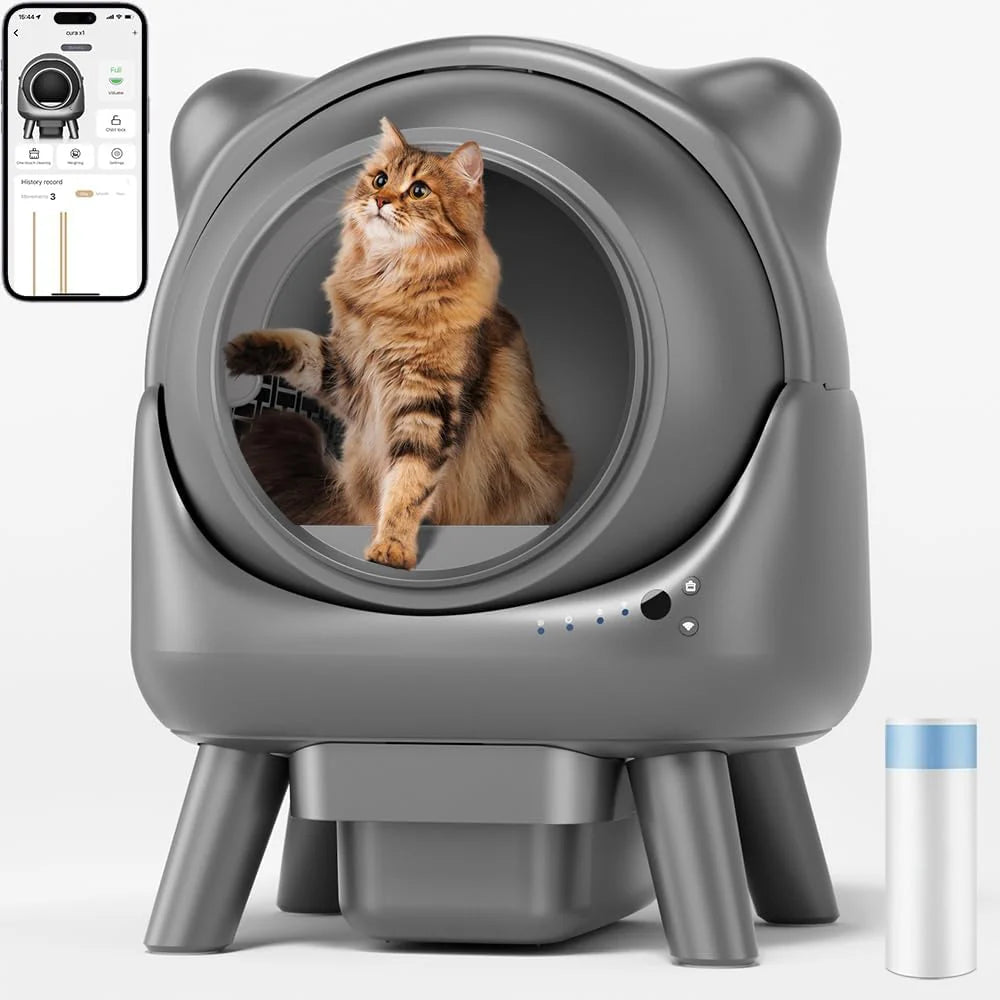 Cura X1 Kattenbak, zelfreinigend, 80 + 8 liter, zelfreinigende kattentoilet, veiligheidssensoren, geurverwijdering, app-bediening, grote inhoud, automatische kattenbak voor meerdere katten