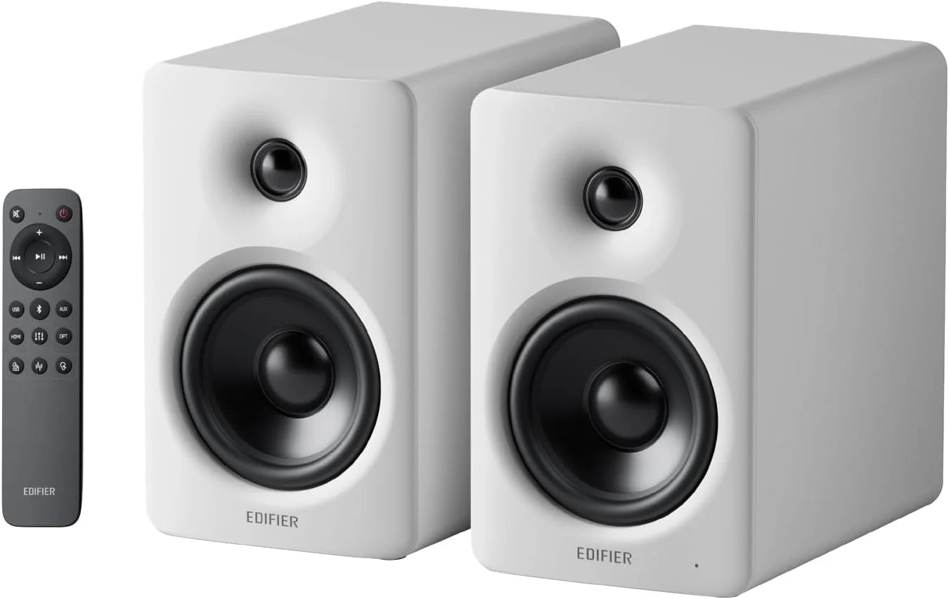 Edifier M90 Boekenplankluidsprekers, 100W RMS desktopluidsprekers, Hi-Res Audio, LDAC, Bluetooth 6.0 compacte luidspreker, HDMI eARC/Optische/USB-C/AUX, SUB OUT, Afstandsbediening voor tv/pc - Zwart(Wit)