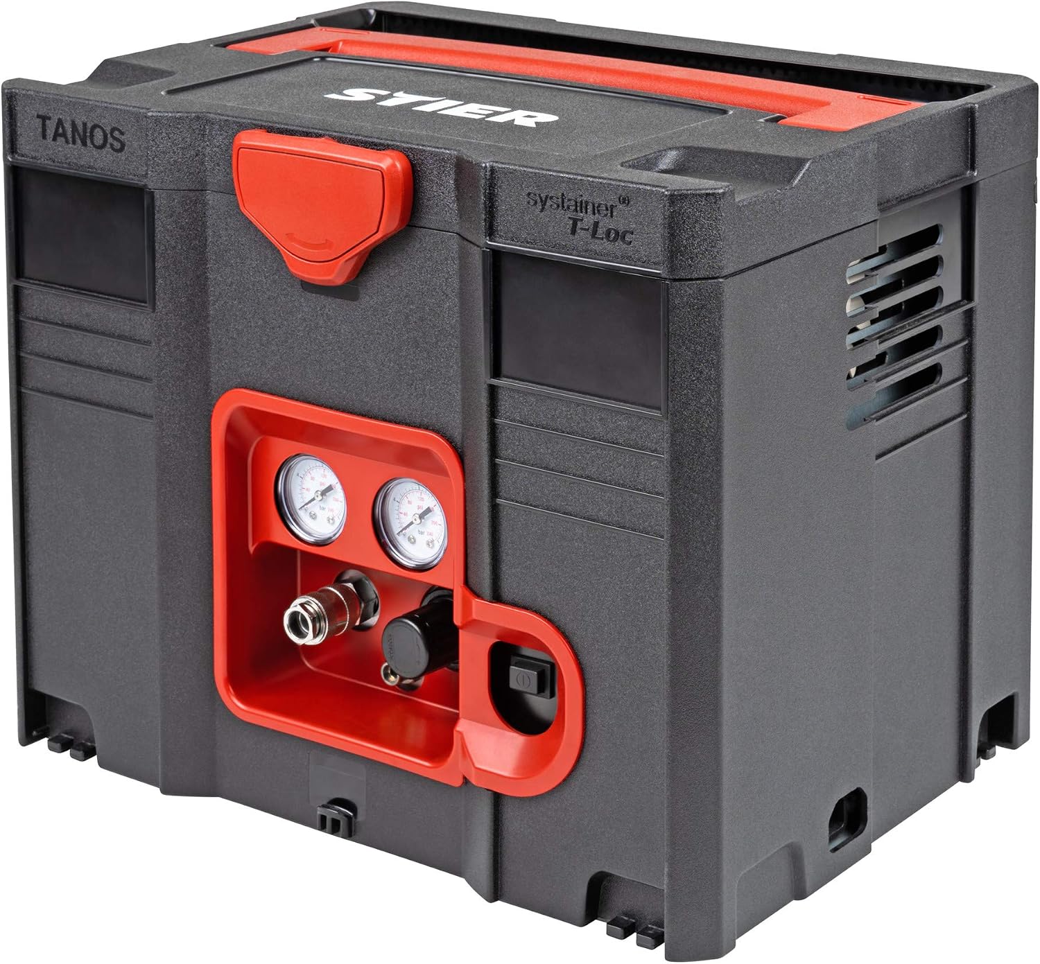 STIER Systainer-compressor SKT 160-8-6, olievrij, motorvermogen 1.100 W, SysMaster, combineerbaar met Systainers, perslucht, mobiele compressor, vulcapaciteit 70 l/min, 8 bar, drukregelaar, manometer