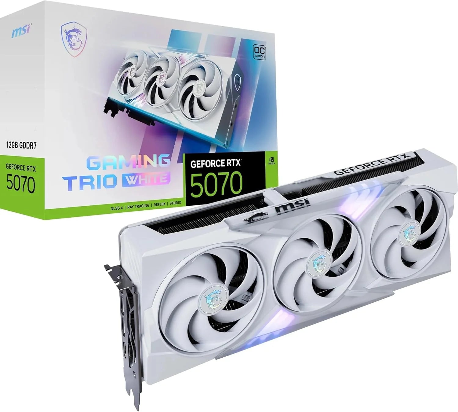 MSI NVIDIA GeForce RTX 5070 12G Gaming Trio OC grafische kaart Gaming GDDR7 192-bit, Boost-frequentie tot 2625 MHz, PCIe Gen 5, DLSS 4, DP 2.1 x 3, HDMI 2.1 x 1(RTX 5070 12G Gaming Trio OC White)