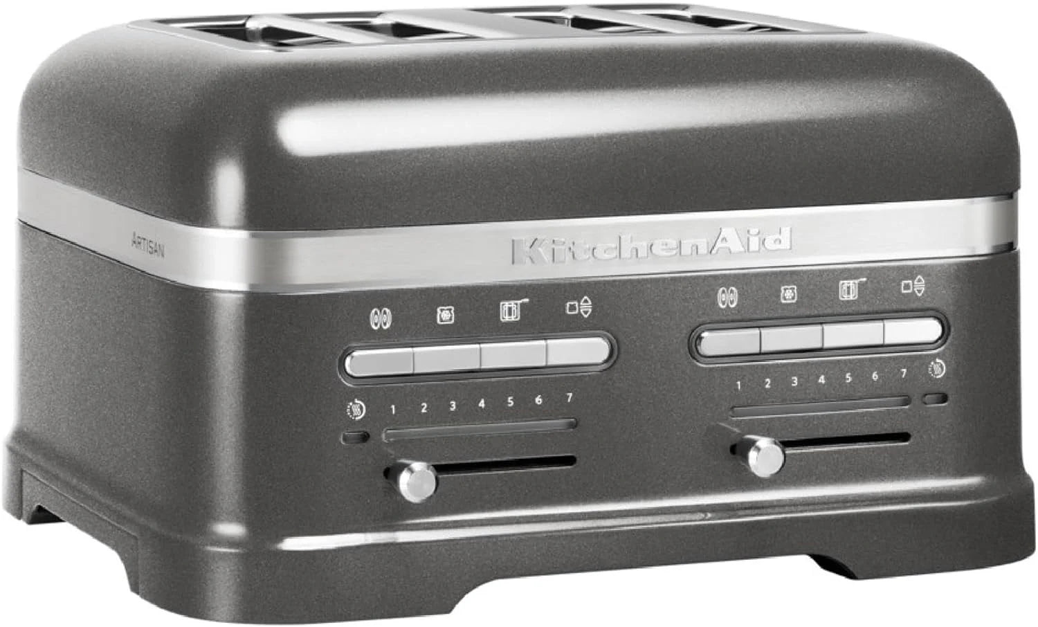 Kitchenaid Broodrooster - Artisan - Toaster met 4 sleuven - 7 Bruiningsniveaus en warmhoudfunctie - Tostiklem en bagelfunctie - Retro design - Appelrood(Tingrijs)