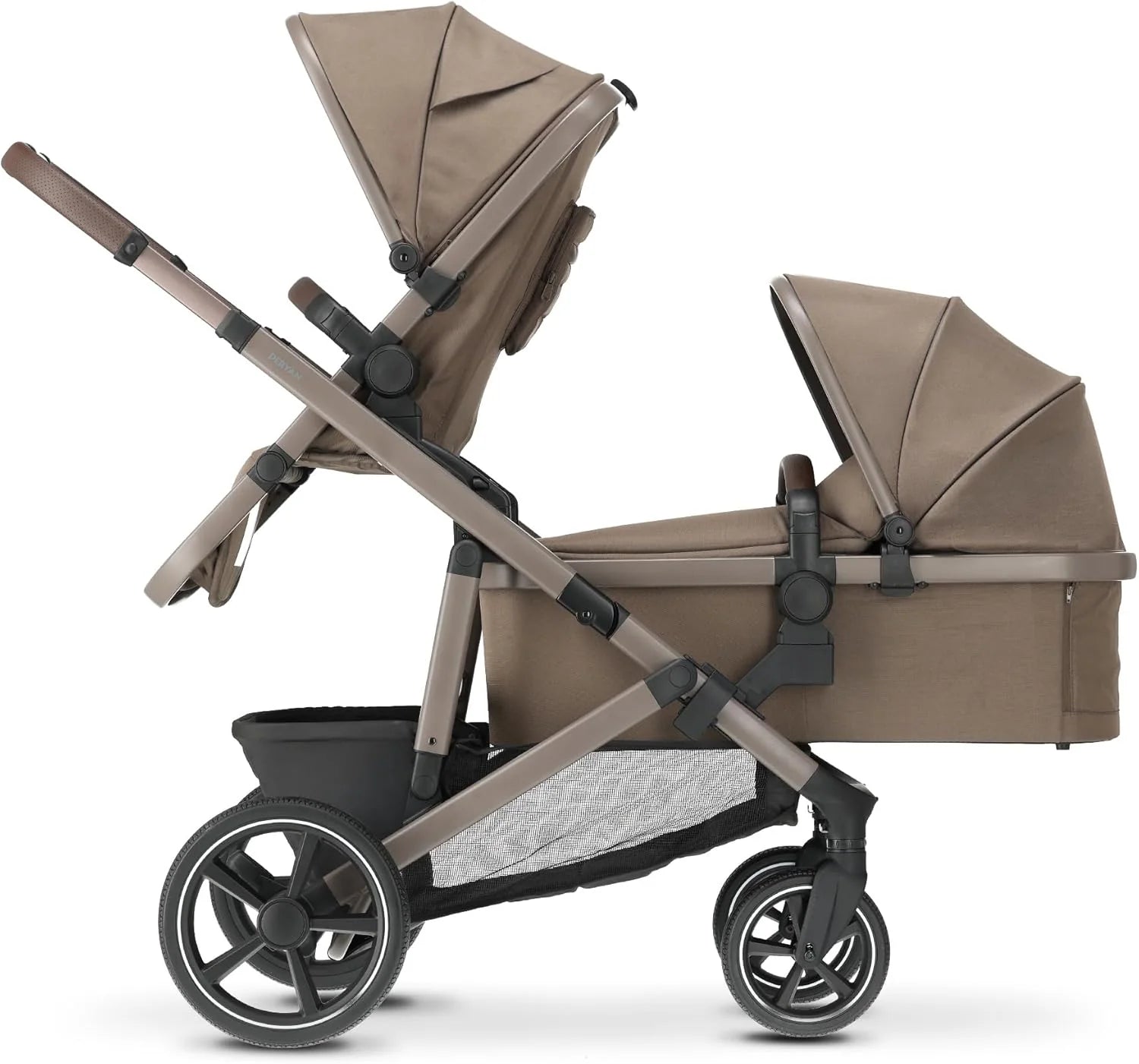 Deryan Evy V3 Kinderwagen voor 2 kinderen, 0 tot 4 jaar, voor pasgeborenen, peuters van kleuterschool, babybuggy tot 50 kg, babywagen, reiskar, 2-in-1 complete set, Hazel