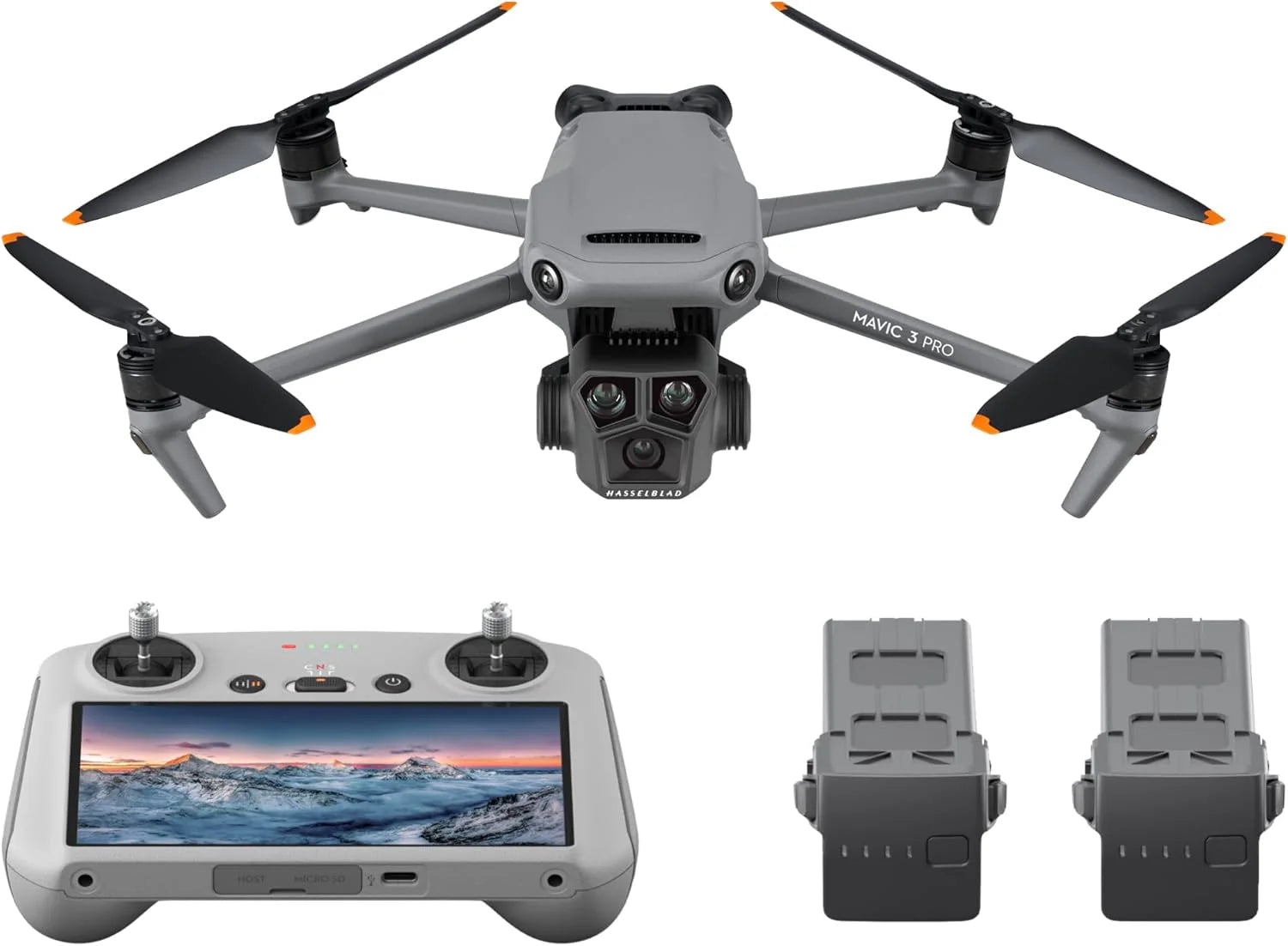 DJI Mavic 3 Pro Cine met de DJI RC Pro (zeer helder scherm), Flagship Triple-Camera Drone, Tri-Camera Apple ProRes Support met 1 TB opslag, Drie Intelligent Flight-accu's en meer(Mavic 3 Pro Fly More Combo met DJI RC (schermafstandsbediening))