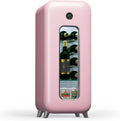 Klarstein Shirley Wijnkoelkast met vriesvak, 63 flessen, twee zones, -10 tot 18 °C, led, vrijstaand, retro-design, hybride planken, zwart(15 Fläschchen/roze)