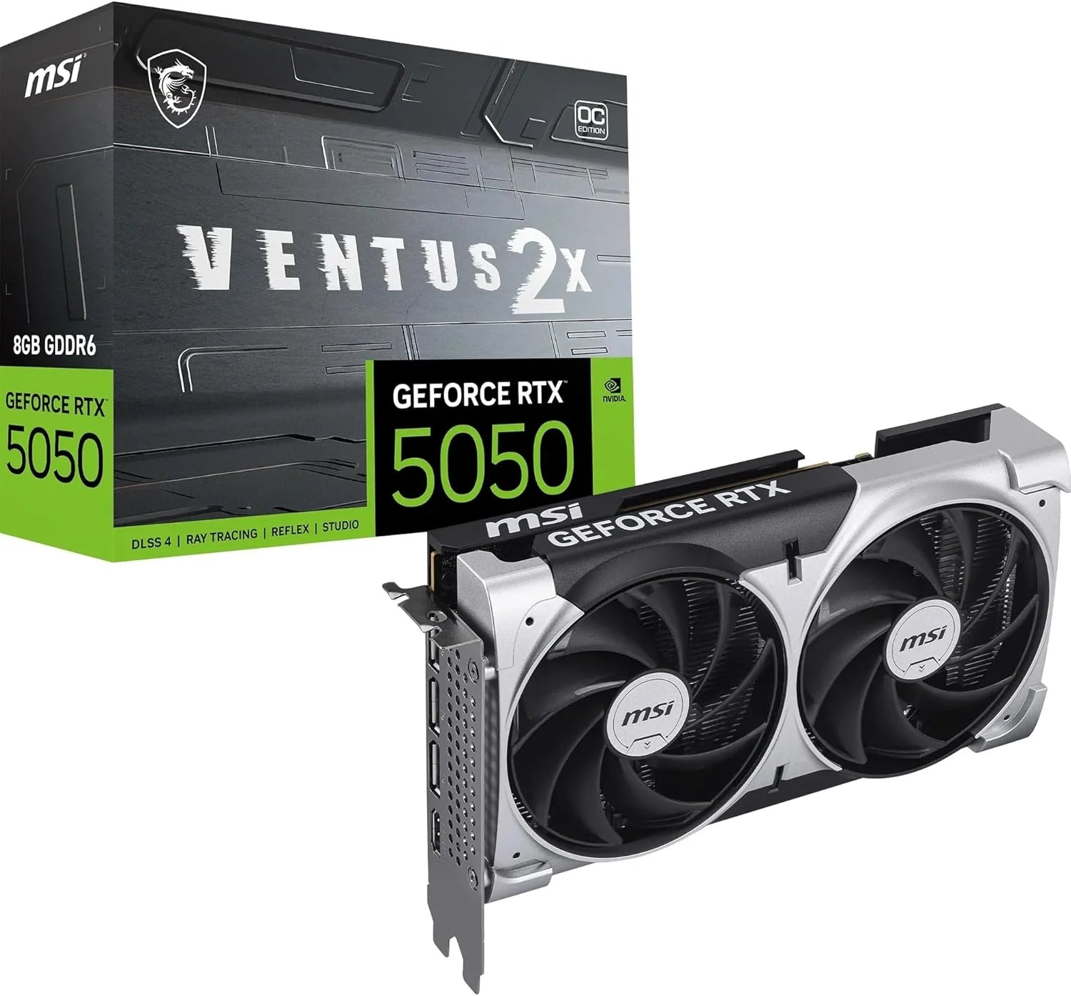 MSI GeForce RTX 5050 8G GAMING OC grafische kaart - RTX 5050 GPU, 8 GB GDDR6 (20 Gbps/128-bit), PCIe 5.0 - TWIN FROZR 10 (2 x STORMFORCE FAN) - HDMI 2.1b, DisplayPort 2.1b(GeForce RTX 5050 8G VENTUS 2X OC)